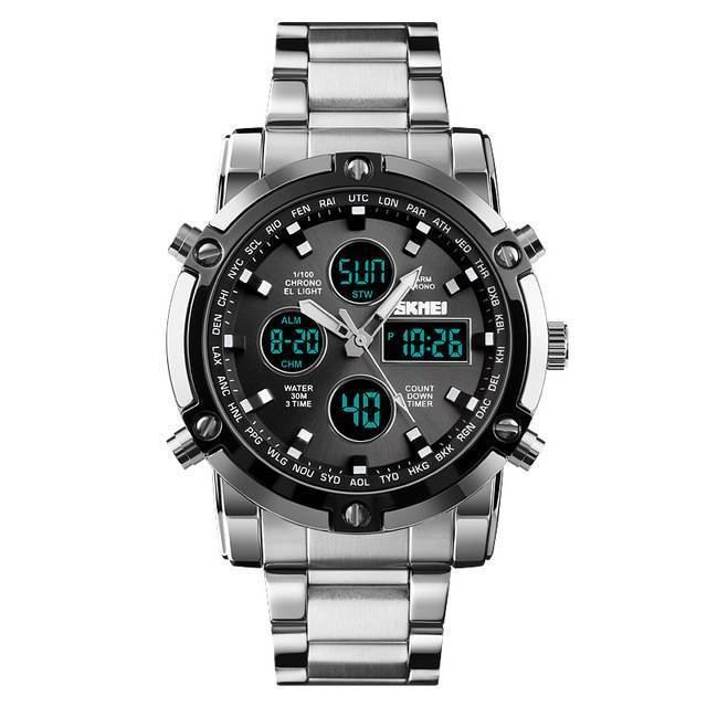 Men's Full Steel LED Digital Sports Watch Quartz Watches Readeel Watch Store Silver Black