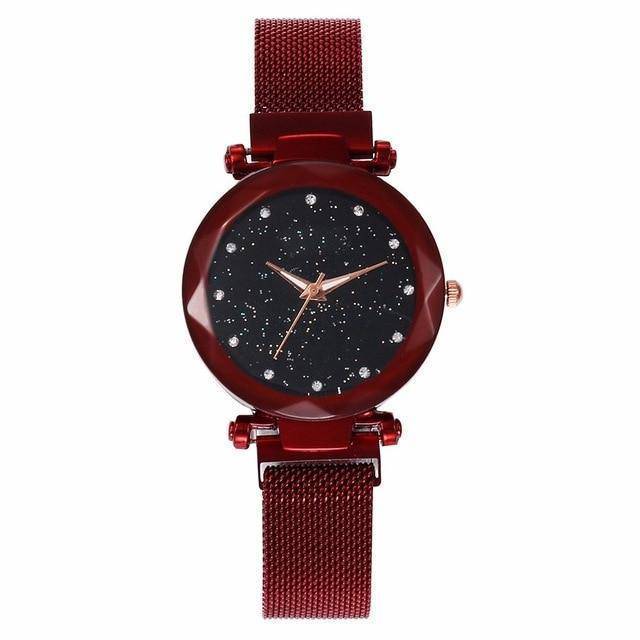 Mesh Magnet Buckle Starry Sky Quartz Watches Women's Watches Aiwise Store red