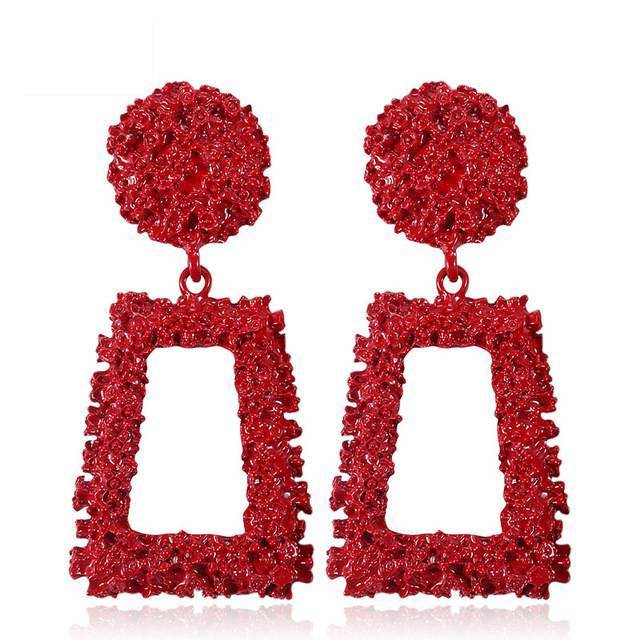 Metal Long Big Drop Earrings Drop Earrings BFH Official Store Red