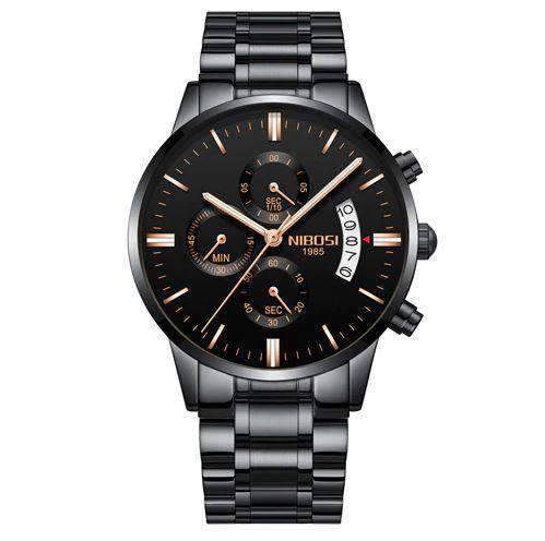Military Fashion Anti Magnetic Casual Dress Quartz Watch For Men Quartz Watches NIBOSI Official Store Black Gold Steel