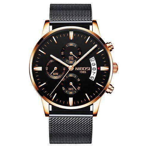 Military Fashion Anti Magnetic Casual Dress Quartz Watch For Men Quartz Watches NIBOSI Official Store Black Rose Alloy