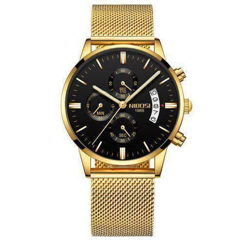 Military Fashion Anti Magnetic Casual Dress Quartz Watch For Men Quartz Watches NIBOSI Official Store Gold Black Alloy