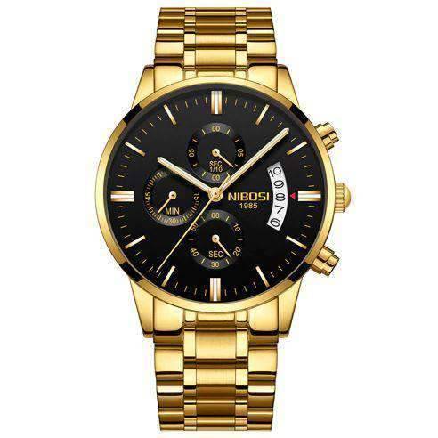 Military Fashion Anti Magnetic Casual Dress Quartz Watch For Men Quartz Watches NIBOSI Official Store Gold BlackSteel