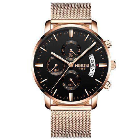 Military Fashion Anti Magnetic Casual Dress Quartz Watch For Men Quartz Watches NIBOSI Official Store Rose Black Alloy