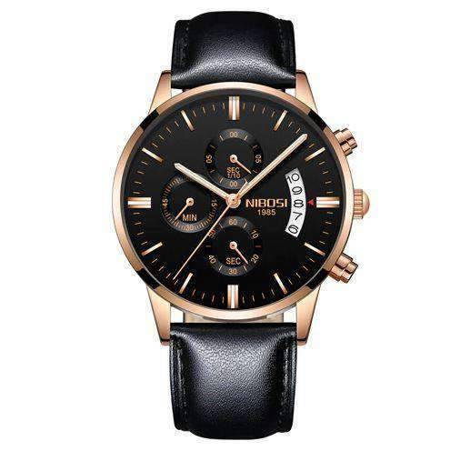 Military Fashion Anti Magnetic Casual Dress Quartz Watch For Men Quartz Watches NIBOSI Official Store Rose Black Leather