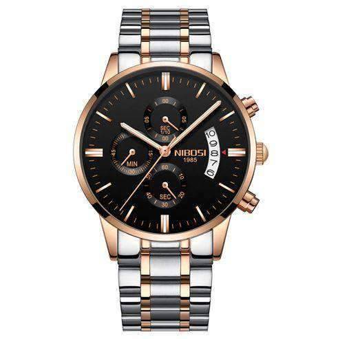 Military Fashion Anti Magnetic Casual Dress Quartz Watch For Men Quartz Watches NIBOSI Official Store RoseGold Black Steel