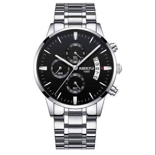Military Fashion Anti Magnetic Casual Dress Quartz Watch For Men Quartz Watches NIBOSI Official Store Silver Black Steel