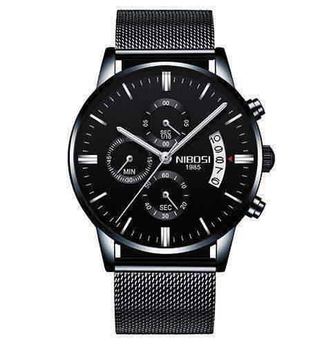 Military Fashion Anti Magnetic Casual Dress Quartz Watch For Men Quartz Watches NIBOSI Official Store Whole Black Alloy