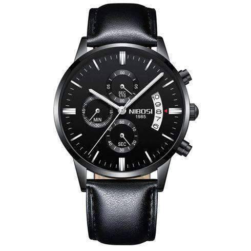 Military Fashion Anti Magnetic Casual Dress Quartz Watch For Men Quartz Watches NIBOSI Official Store Whole Black Leather