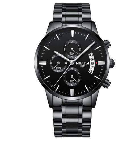 Military Fashion Anti Magnetic Casual Dress Quartz Watch For Men Quartz Watches NIBOSI Official Store Whole Black Steel