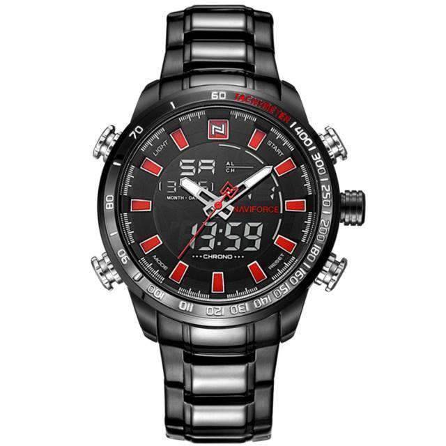 Military LED Display Stainless Steel Quartz Watch For Men Quartz Watches damon zone Store Black Red