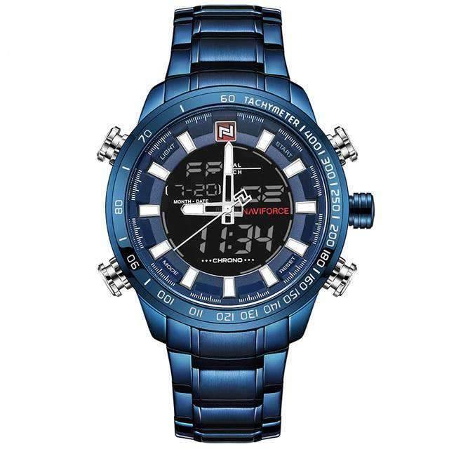 Military LED Display Stainless Steel Quartz Watch For Men Quartz Watches damon zone Store Blue