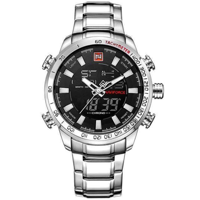 Military LED Display Stainless Steel Quartz Watch For Men Quartz Watches damon zone Store Silver Black