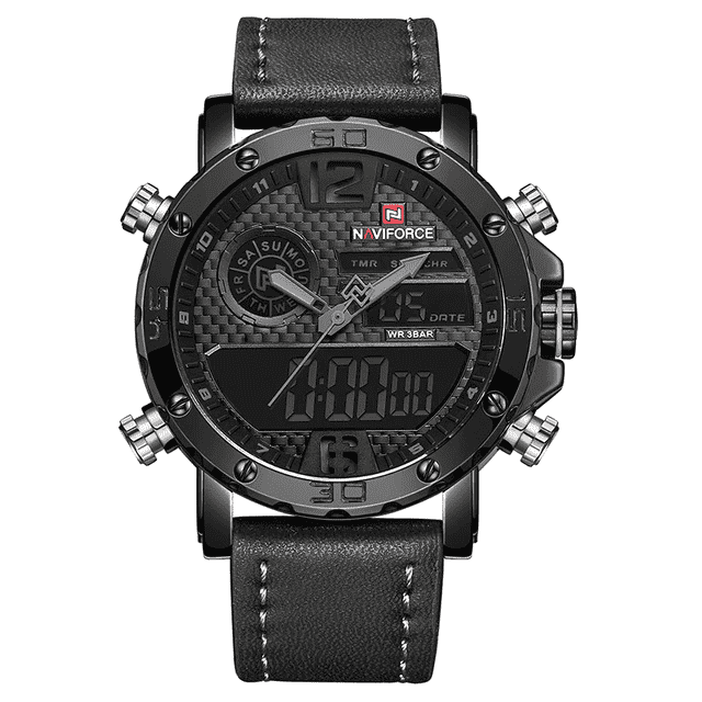 Military LED Leather Strap Waterproof Quartz Watch For Men Quartz Watches NAVIFORCE Outlets Store Black Grey