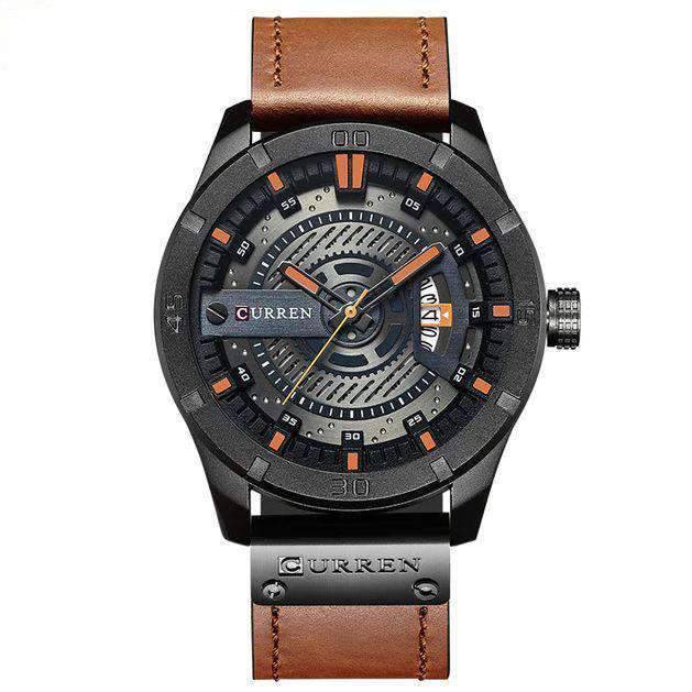 Military Waterproof Casual Leather Quartz Watch For Men Quartz Watches Chinese Watch factory black orange