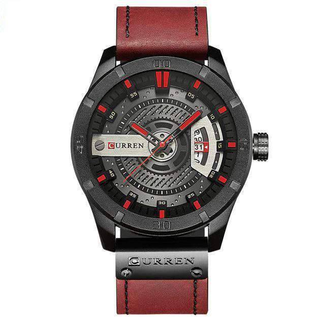 Military Waterproof Casual Leather Quartz Watch For Men Quartz Watches Chinese Watch factory black red