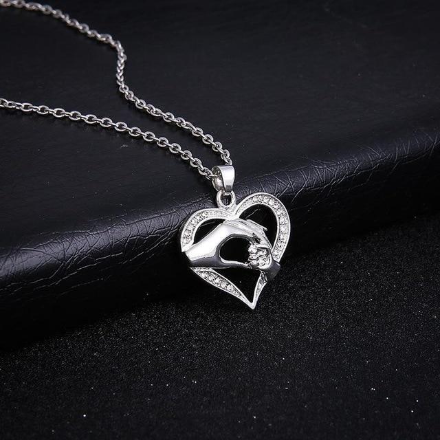 Mother Child Hand in Hand Necklace Pendant Necklaces yanqifei Store silver