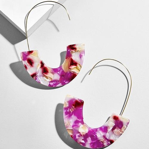 Multicolor Big Hook Semicircle Earrings Drop Earrings onekiss Official Store Rose red