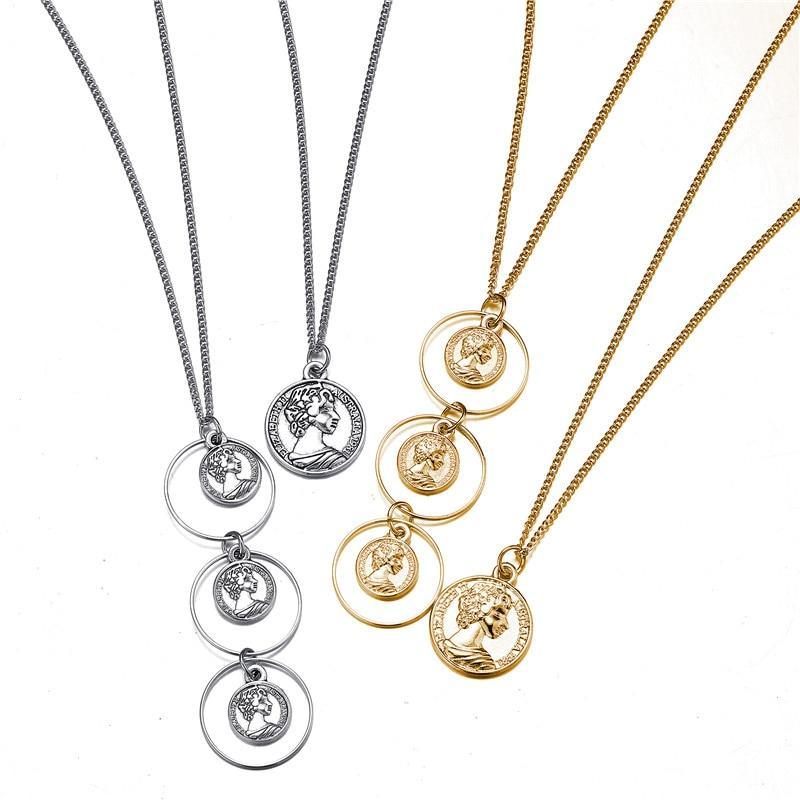 Multilayer Carved Coin Necklace Chain Necklaces AY A Store