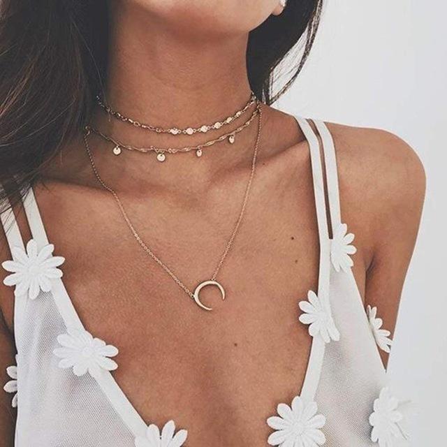 Multilayer Carved Coin Necklace Chain Necklaces AY A Store FOV331