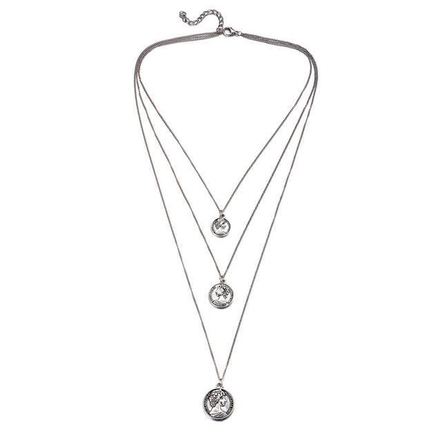 Multilayer Carved Coin Necklace Chain Necklaces AY A Store FOV33925