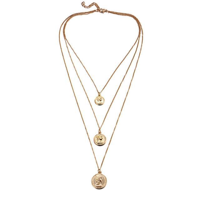 Multilayer Carved Coin Necklace Chain Necklaces AY A Store FOV33951