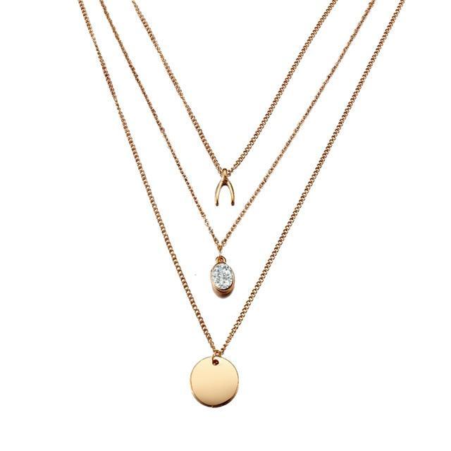 Multilayer Carved Coin Necklace Chain Necklaces AY A Store FOV49151