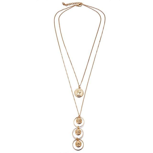 Multilayer Carved Coin Necklace Chain Necklaces AY A Store FOV61251