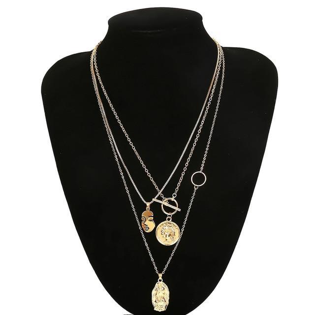 Multilayer Choker Pendant Necklace Pendant Necklaces IngeSight.Z IngeSightZ Store Golden