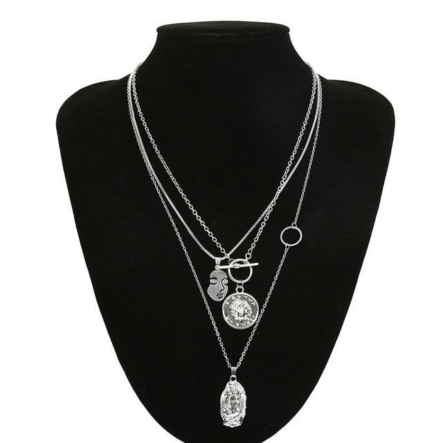 Multilayer Choker Pendant Necklace Pendant Necklaces IngeSight.Z IngeSightZ Store Silver