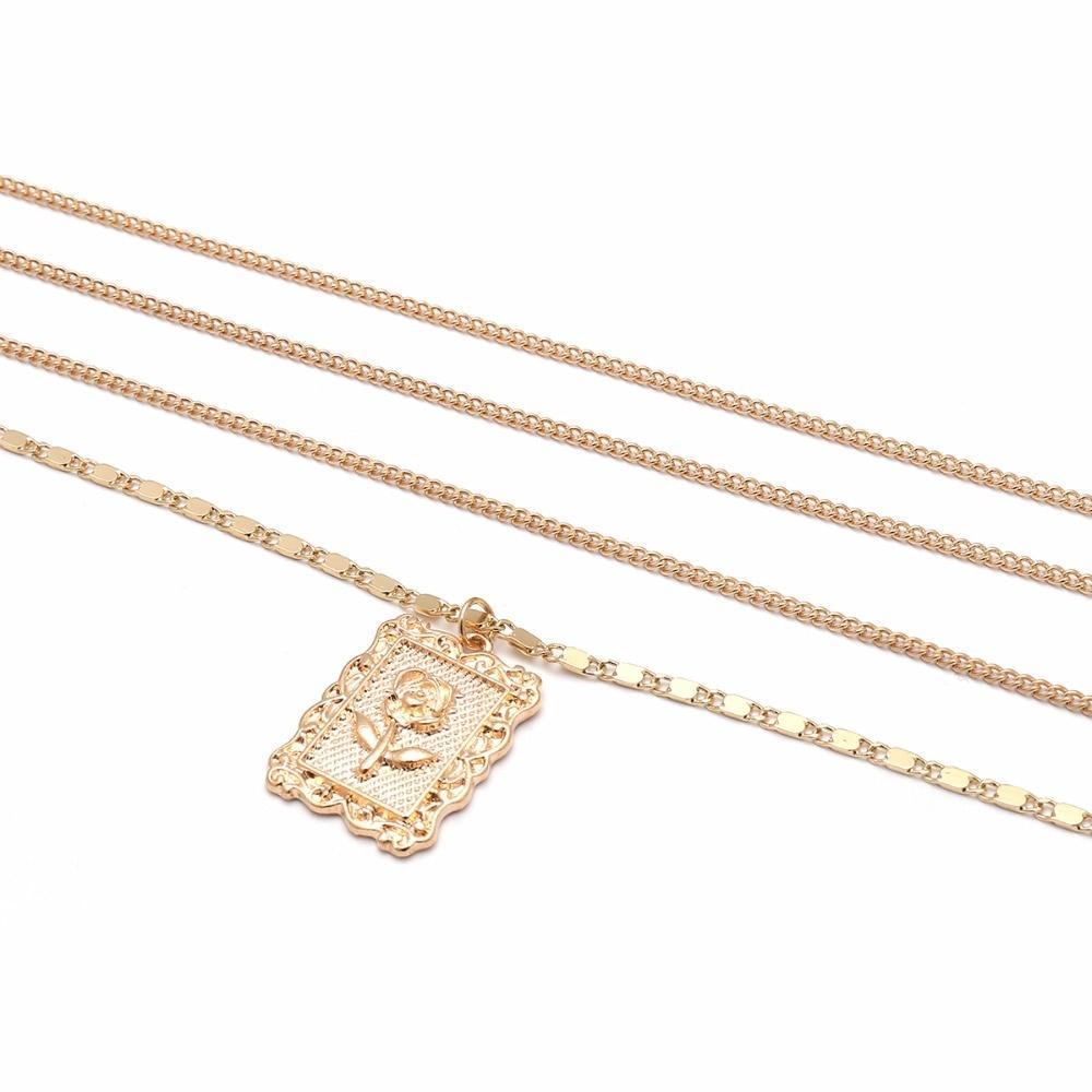 Multilayer Square Rose Pattern Necklace Pendant Necklaces Ingemark Official Store