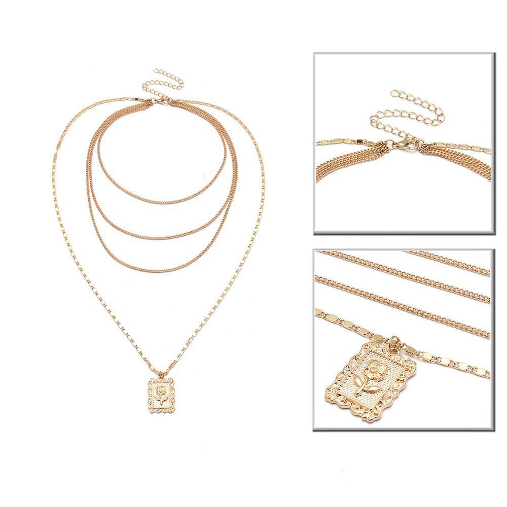 Multilayer Square Rose Pattern Necklace Pendant Necklaces Ingemark Official Store