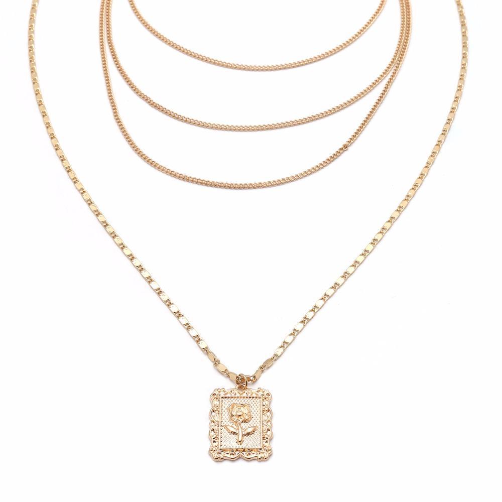 Multilayer Square Rose Pattern Necklace Pendant Necklaces Ingemark Official Store