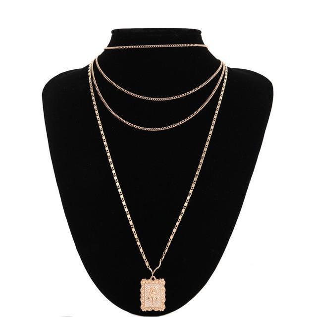 Multilayer Square Rose Pattern Necklace Pendant Necklaces Ingemark Official Store Golden Color