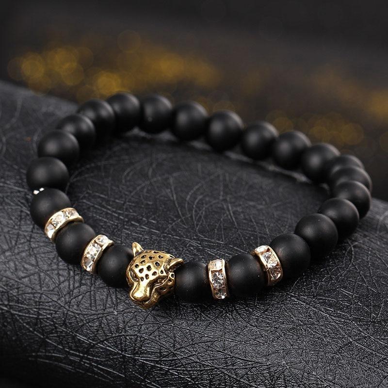 Natural Stone Beads Men Bracelets with Leopard Design Strand Bracelets HelloLeo