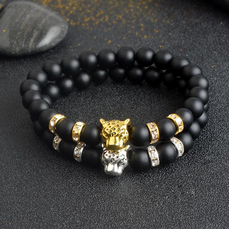 Natural Stone Beads Men Bracelets with Leopard Design Strand Bracelets HelloLeo