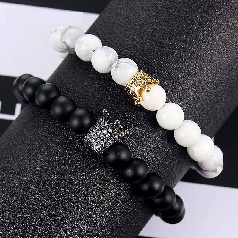Natural Stone Bracelet with Crown Design Strand Bracelets The home of beautiful ornaments