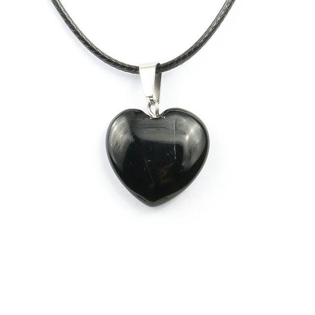 Natural Stone Heart Shape Necklace Pendant Necklaces Hi Beads Store Black onys