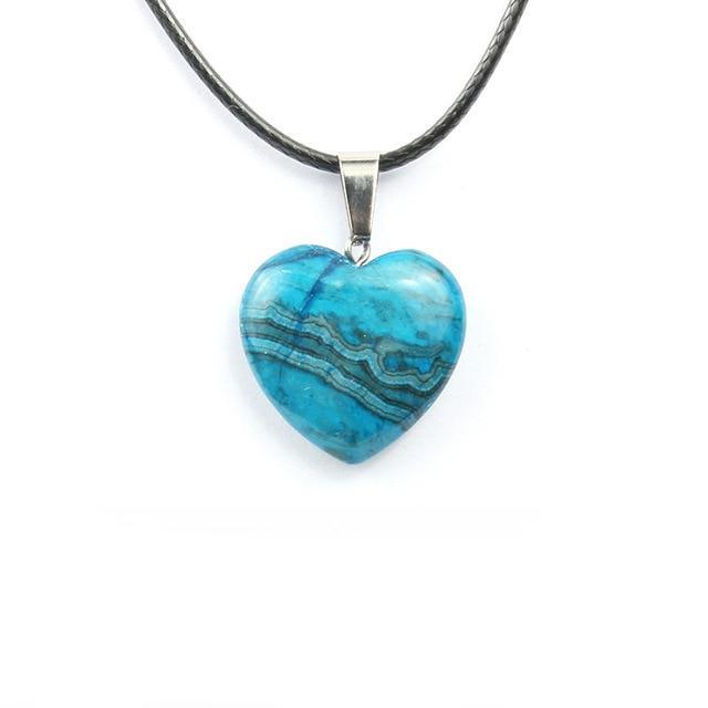 Natural Stone Heart Shape Necklace Pendant Necklaces Hi Beads Store Blue Crazy Agate