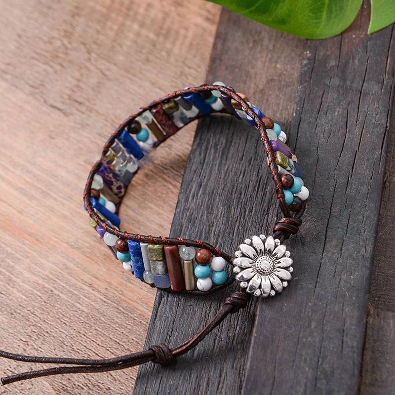 Natural Stone Leather Wrap Bracelet for Women Wrap Bracelets YGLINE Store