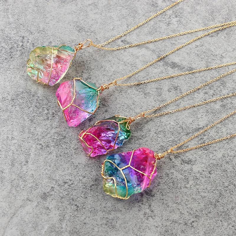 Natural Stone Rainbow Necklace Pendant Necklaces Caxybb Store