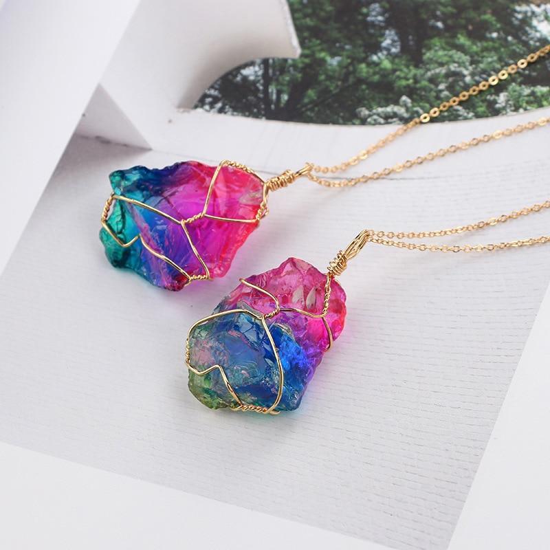 Natural Stone Rainbow Necklace Pendant Necklaces Caxybb Store