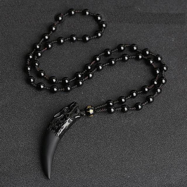Natural Stone Wolf Tooth Necklace Pendant Necklaces GQTorch Official Store Large Black Chain