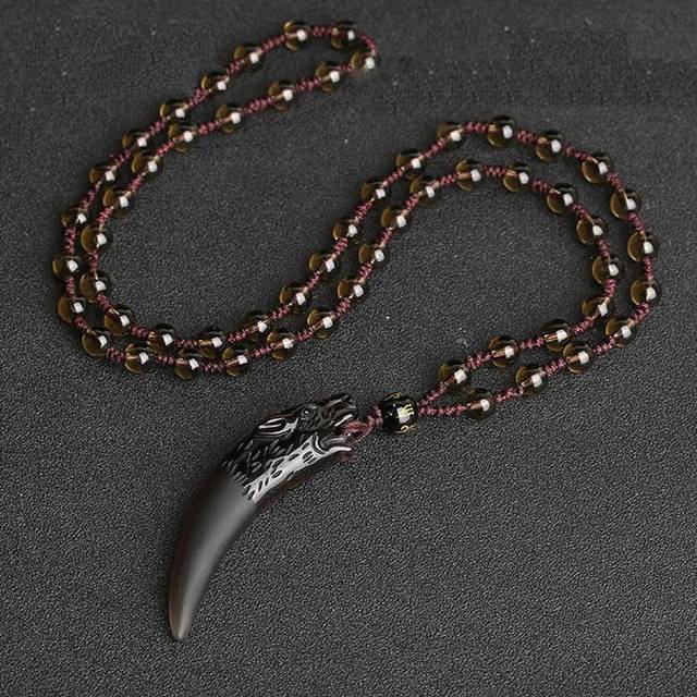 Natural Stone Wolf Tooth Necklace Pendant Necklaces GQTorch Official Store Large Ice Chain