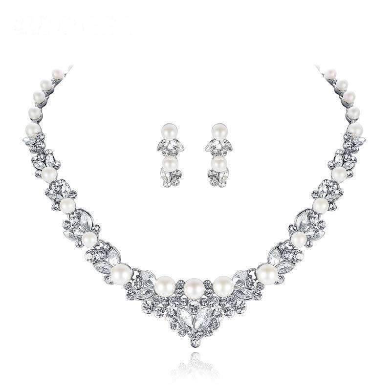 Necklace and Earring Bridal Jewelry Set With Clear Crystal For Women Bridal Jewelry Sets mecresh Official Store