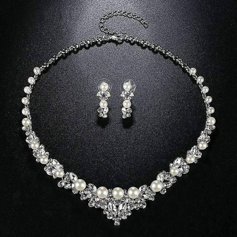 Necklace and Earring Bridal Jewelry Set With Clear Crystal For Women Bridal Jewelry Sets mecresh Official Store