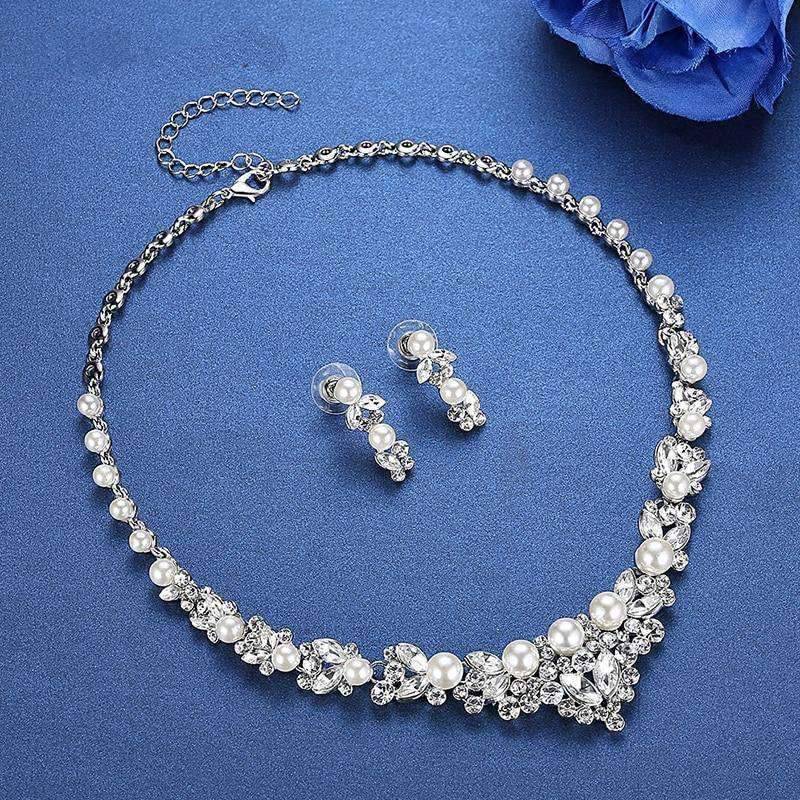 Necklace and Earring Bridal Jewelry Set With Clear Crystal For Women Bridal Jewelry Sets mecresh Official Store