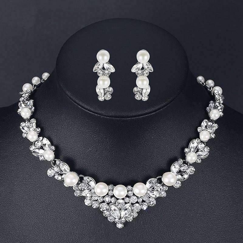 Necklace and Earring Bridal Jewelry Set With Clear Crystal For Women Bridal Jewelry Sets mecresh Official Store Platinum Plated Clear