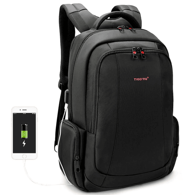 Nylon School and Laptop Backpack Backpacks tigernu Official Store Black USB 15.6inch