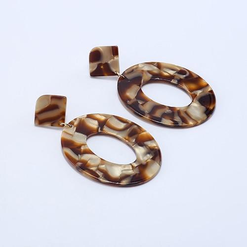 Oval Tortoiseshell Dangle Earrings Drop Earrings onekiss Official Store Coffee